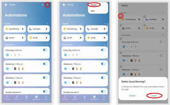 sOmfy IFTTT Tahoma RTS Zigbee Smartphonr and Tablet - DELETE A SCENE