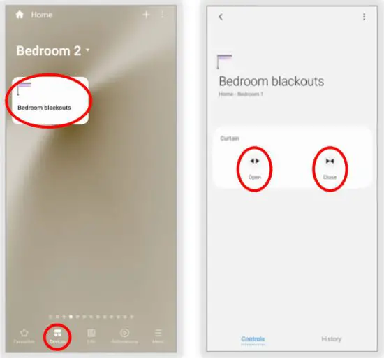 sOmfy IFTTT Tahoma RTS Zigbee Smartphonr and Tablet - From the Devices screen