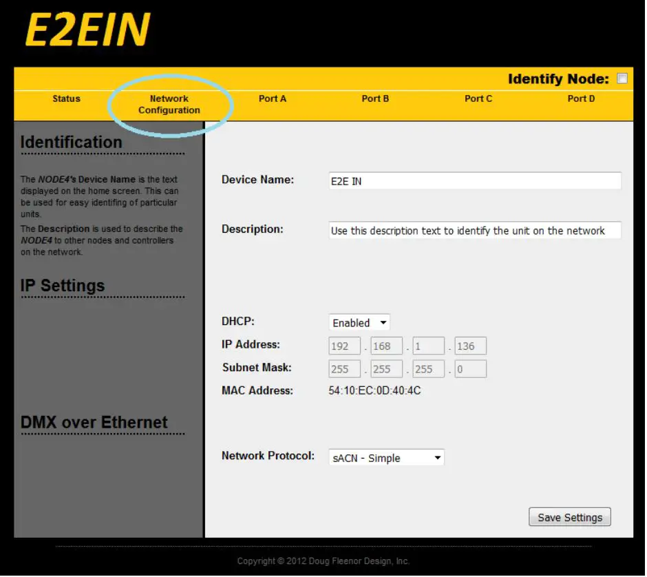 DOUG FLEENOR DESIGN E2E Ethernet to Ethernet Protocol Converter Instructions - Network Configuration Page