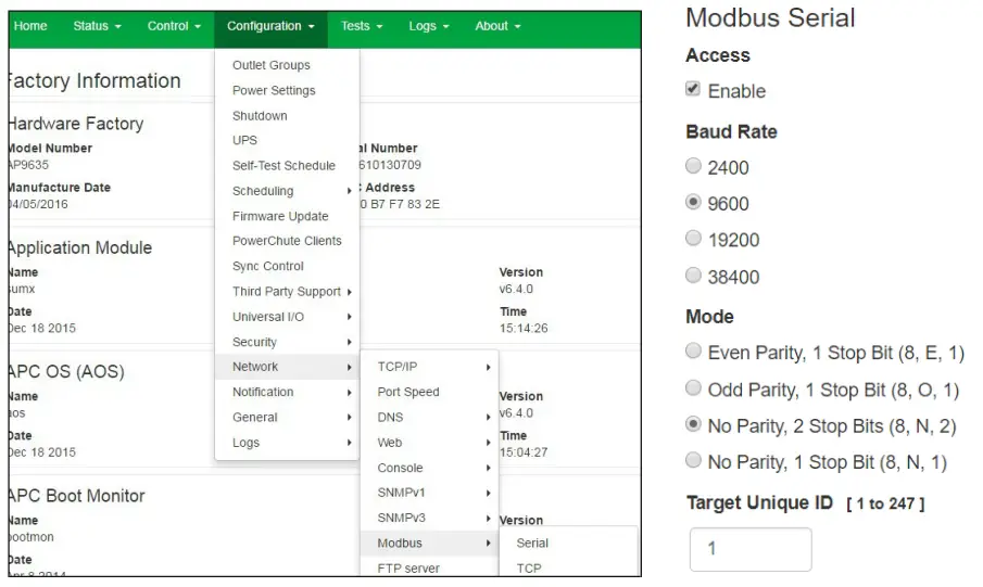 Modbus Configuration
