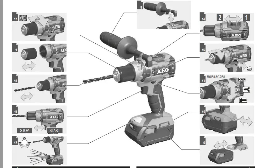 AEG- BSB18C2BL-Cordless-Percussion-Drill-Instruction-01