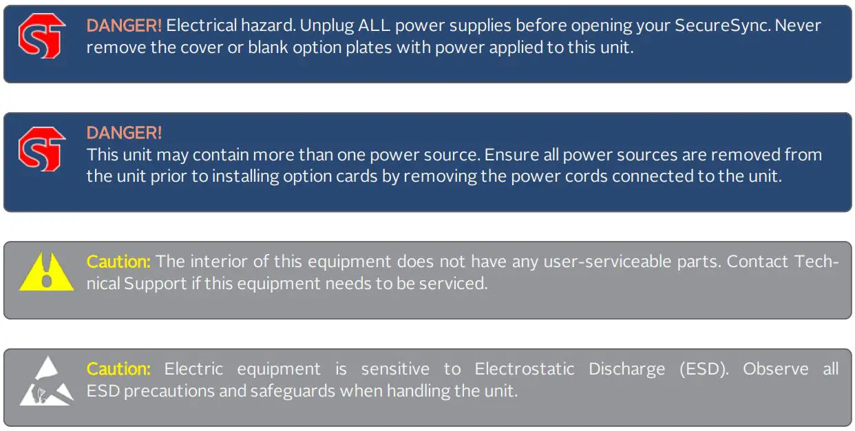 orolia SecureSync 2400 Time & Frequency Reference Solution Installation Guide - Safety
