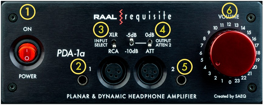 RAAL requisite PDA 1a Planar & Dynamic Headphone Amplifier - Front Panel Features