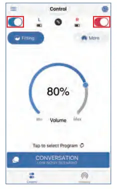 Otofonix Sona Hearing Aid App- on-off
