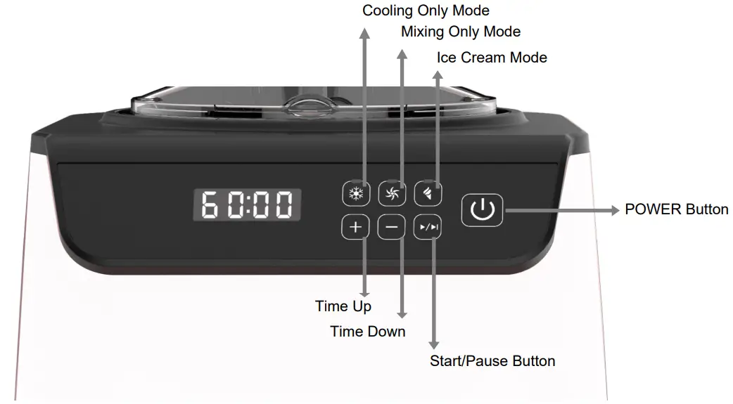 Whynter ICM 128WS 1 28 Quart Compact Upright Automatic Ice Cream Maker with Stainless Steel Bowl - CONTROLS