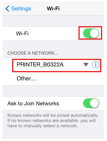 Wi-Fi ON and Select the printer to connect