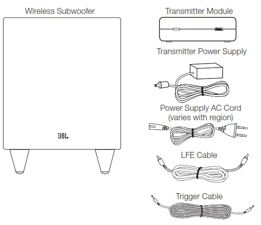 JBL SUB80P Wireless Subwoofer - INCLUDED ITEMS