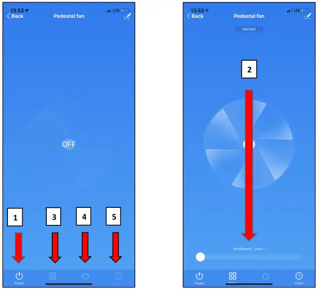 NASH Smart WIFI Stand Fan - Device menu
