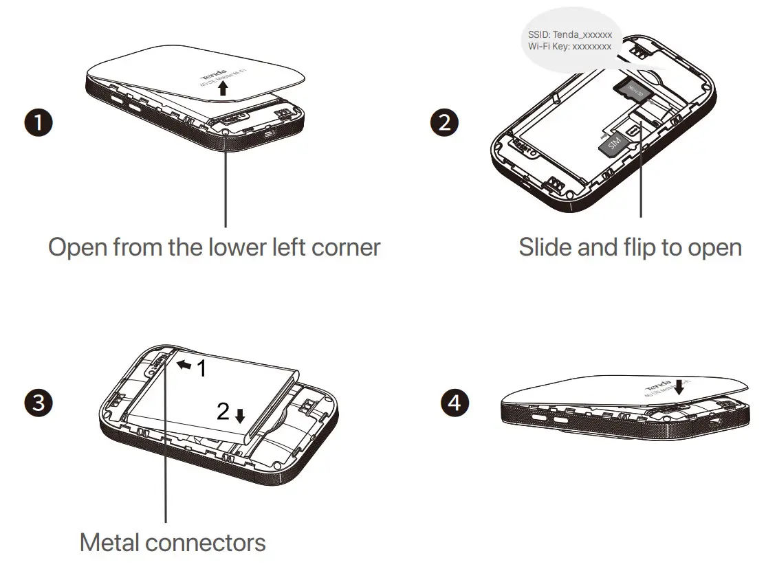 Tenda 4G180 4G LTE Advanced Pocket Mobile Wi-Fi Router - SIM card and battery