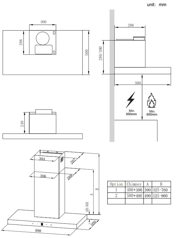 VOGUE 330197 900mm T Canopy Rangehood - fig6