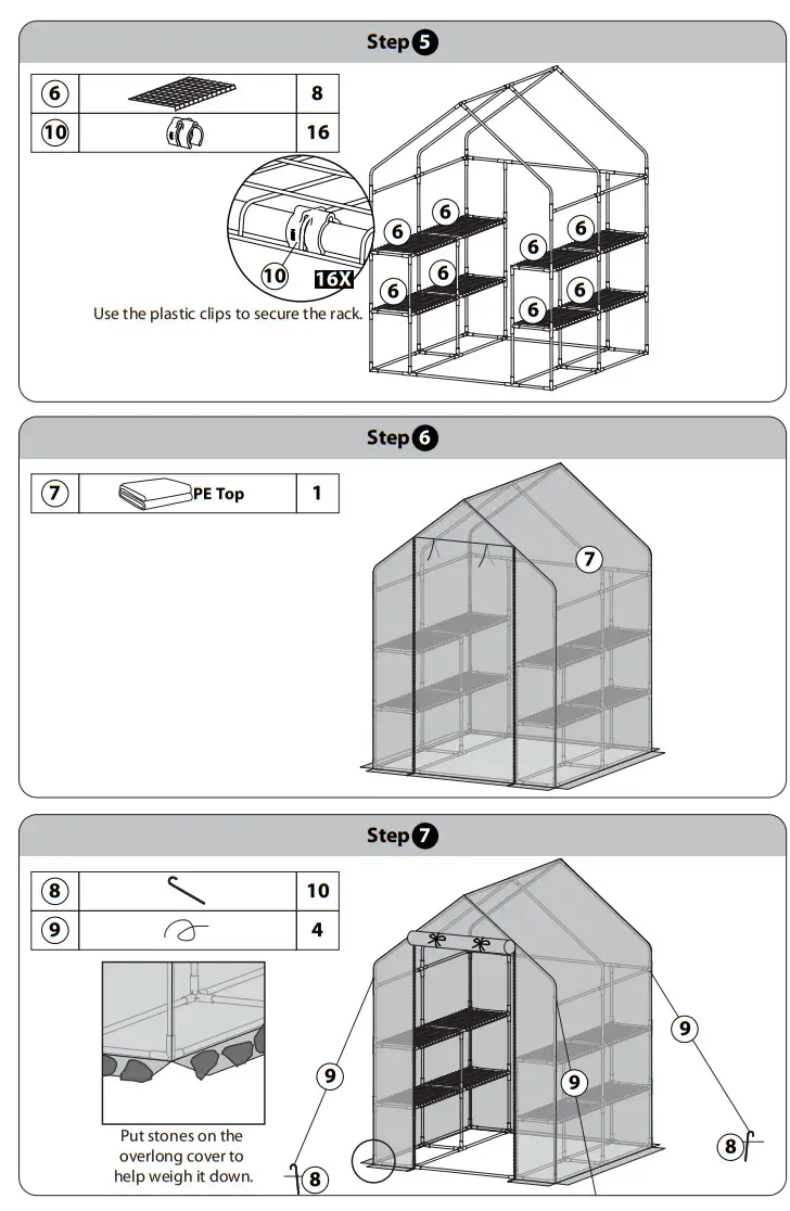 Plant Walk-in 2-Tiers 8 Shelves Greenhouse - Step3