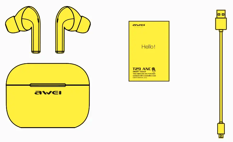 awei T29 ANC Smart Touch True Wireless ANC Function Earbuds with Charging Case