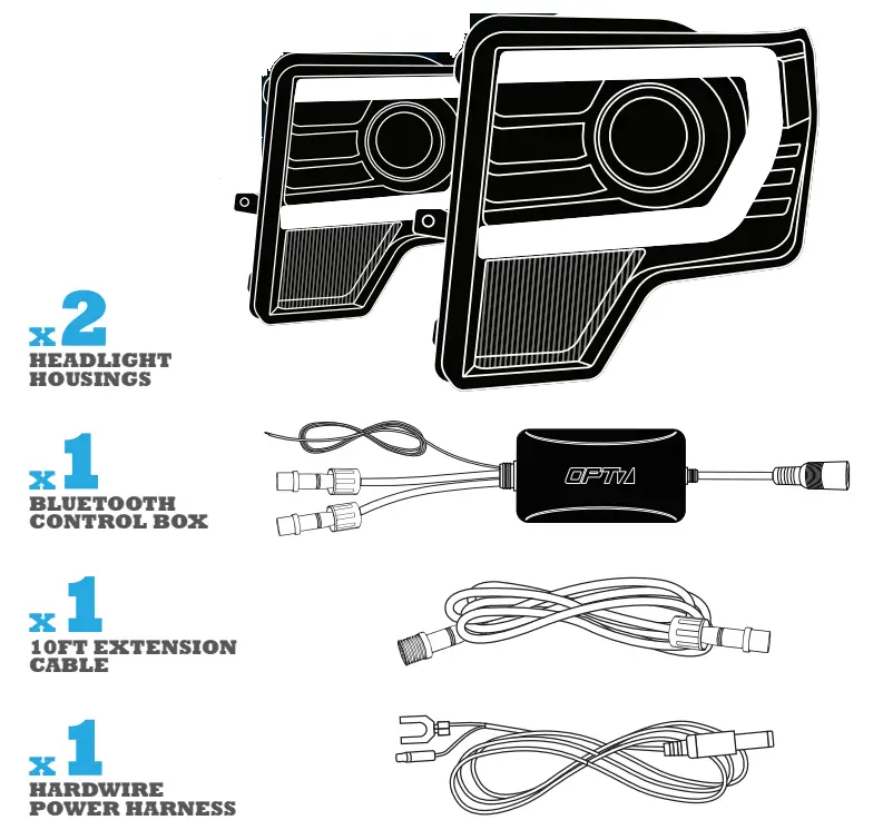 OPT7 Ford F-150 RGBW Bluetooth Headlights - fig 1