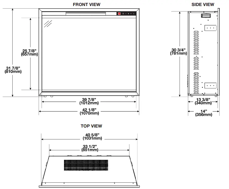 NAPOLEON NEFB42H-BS Element 42 Electric Appliance - Dimensions