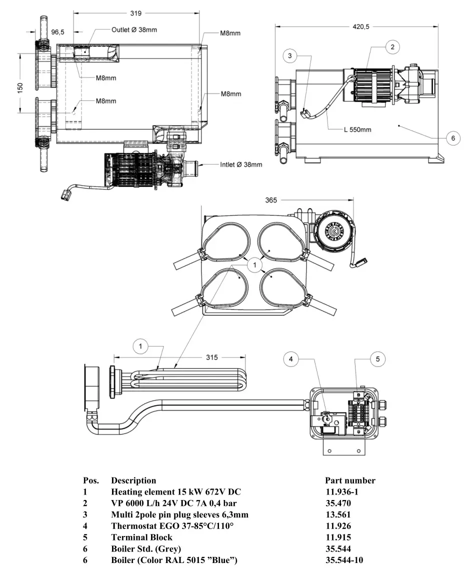 Stroco Pure Electric Heater 60 KW - BUILT-IN DIMENSIONS FOR 4 X 15 kW 672V DC