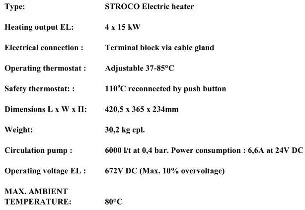 Stroco Pure Electric Heater 60 KW - Technical specifications