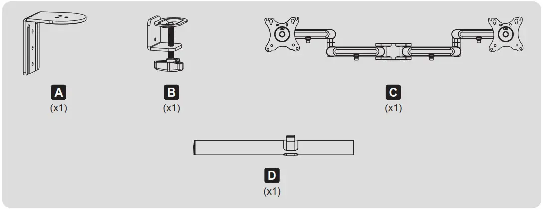 TRIPP-LITE Dual Flat-Screen Flex-Arm Desk Clamp DDR1327SDFC-1 - Component Checklist