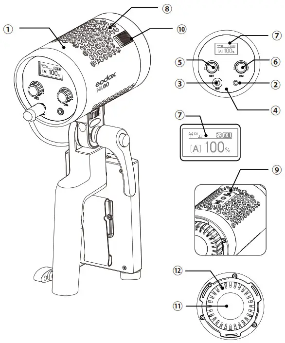 Godox ML60 LED Light-- Parts