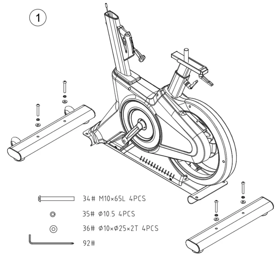 FORTIS FSMFSB1800A Magnetic Flywheel Spin Bike - Attach the front and rear stabilisers