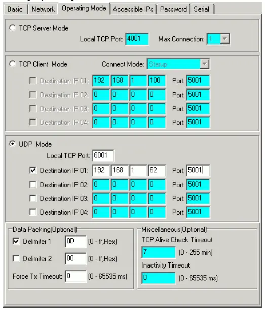 Setting Operating Mode