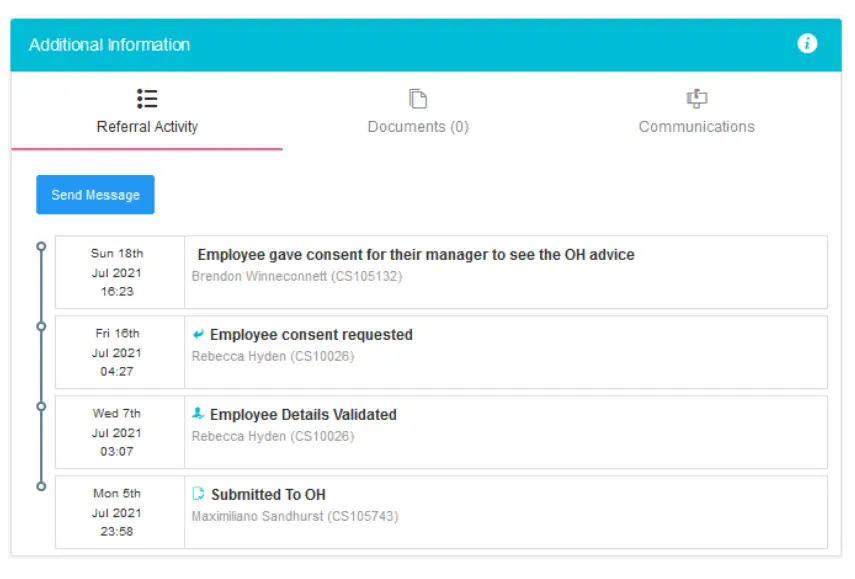 Receiving a response from the Occupational Health Team