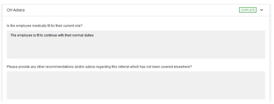 Receiving a response from the Occupational Health Team