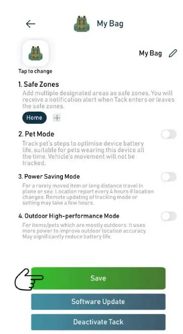 Tack GPS Location Tracker User Manual - Hit Save again at the device menu