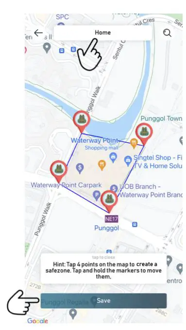 Tack GPS Location Tracker User Manual - Safe zone creation screen