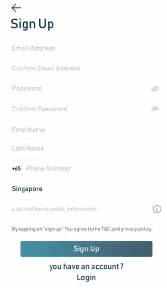 Tack GPS Location Tracker User Manual - Sign up for a new account