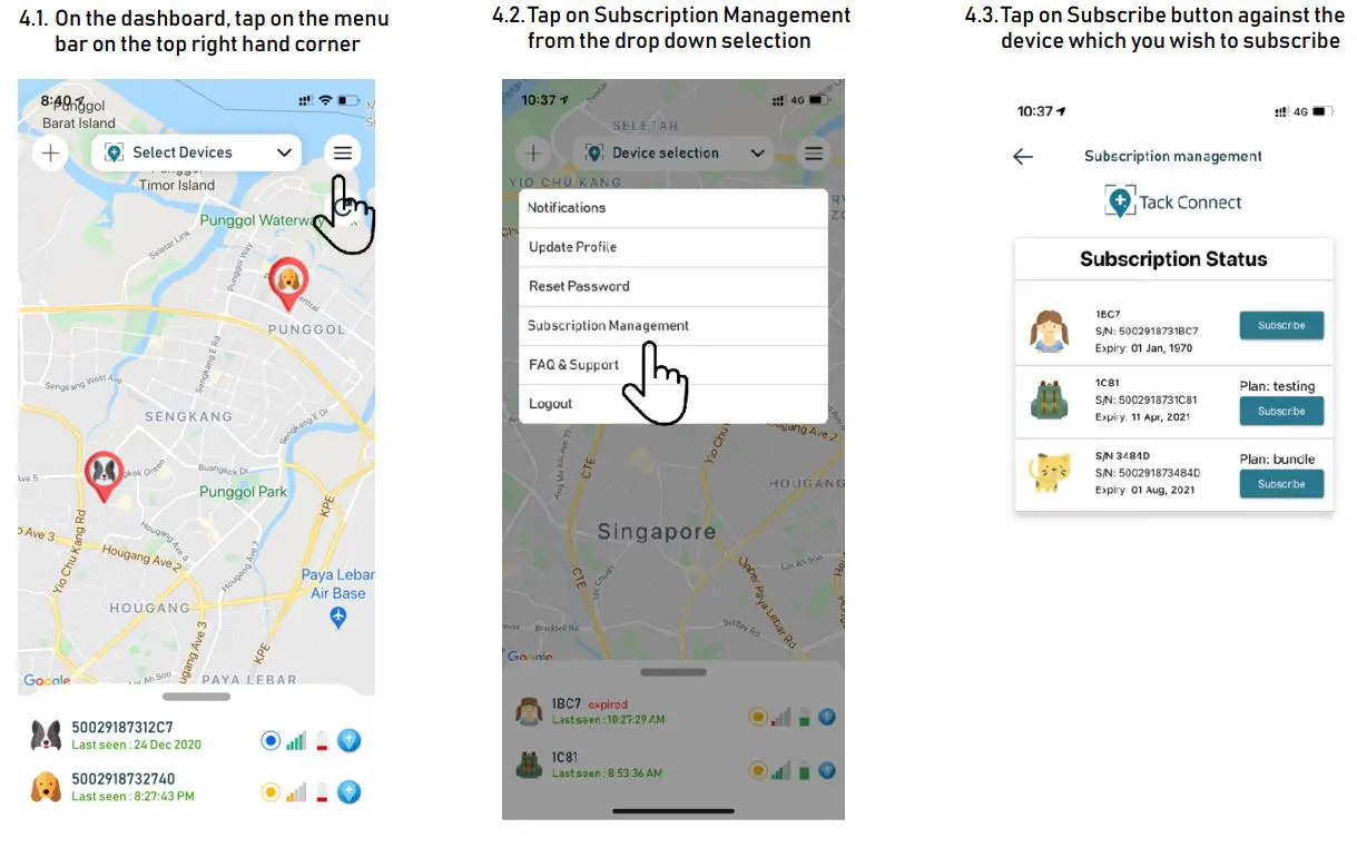 Tack GPS Location Tracker User Manual - Subscribing to Tack Connect