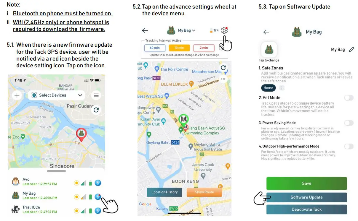 Tack GPS Location Tracker User Manual - Updating Tack GPS firmware