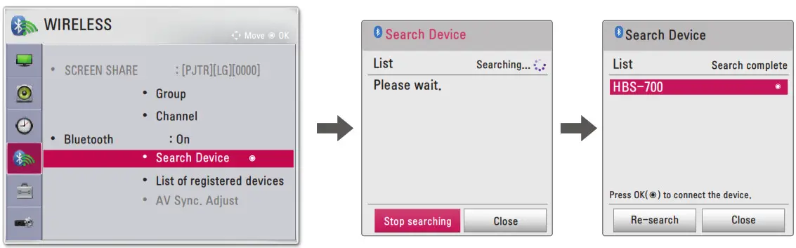 LG Projector -Select the Search Device