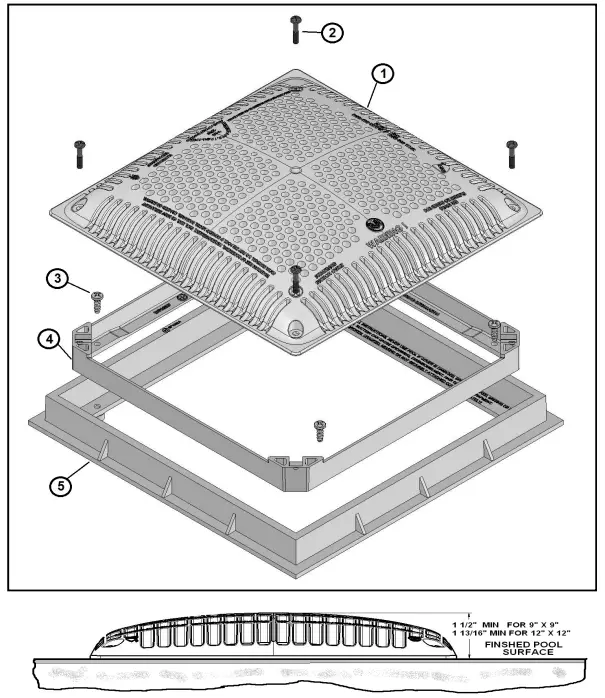 HAYWARD WG1031HF2PAK2 Dual Submerged Suction Outlet Frames and Cover Set and Replacement Covers - fig 3