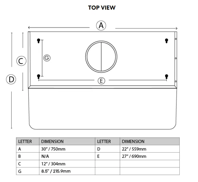 DIMENSIONS DIAGRAM Top view