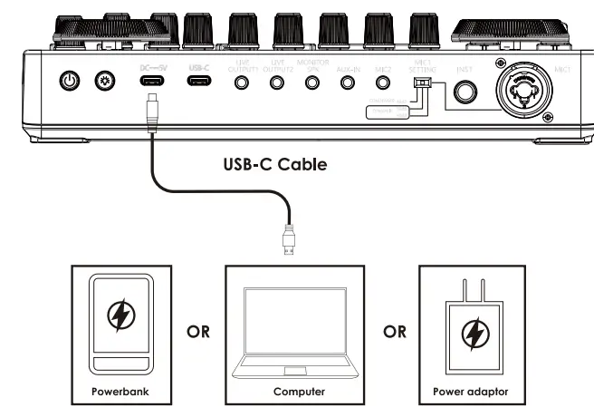 maono AME2 Portable Live Streaming and Podcast Console for Computer and Smartphone - charging