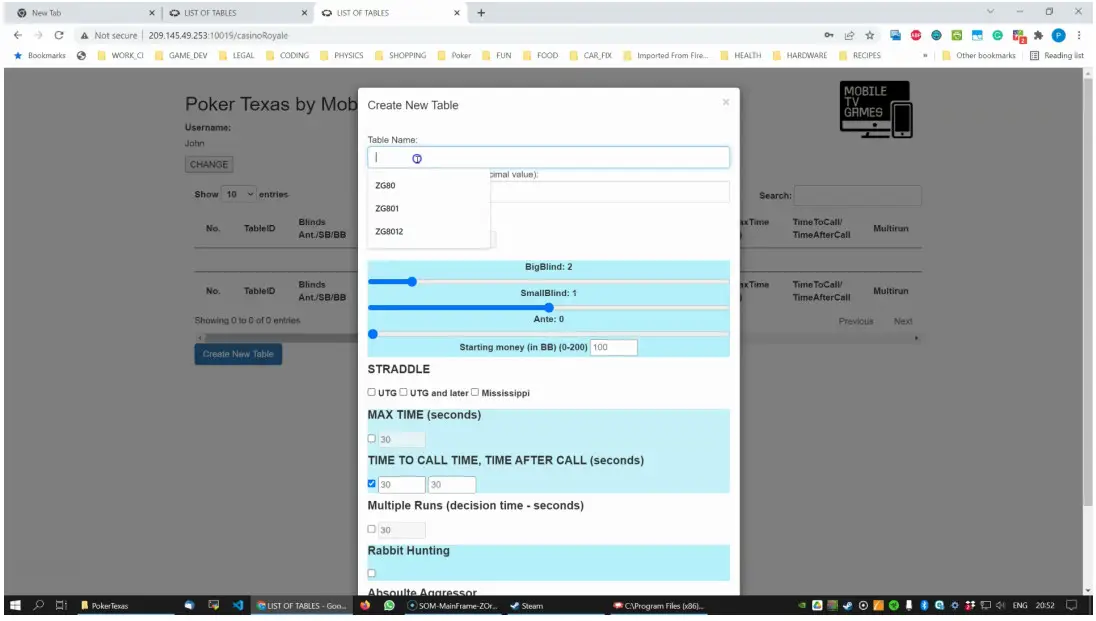 Poker Texas Mobile TV Games - new table