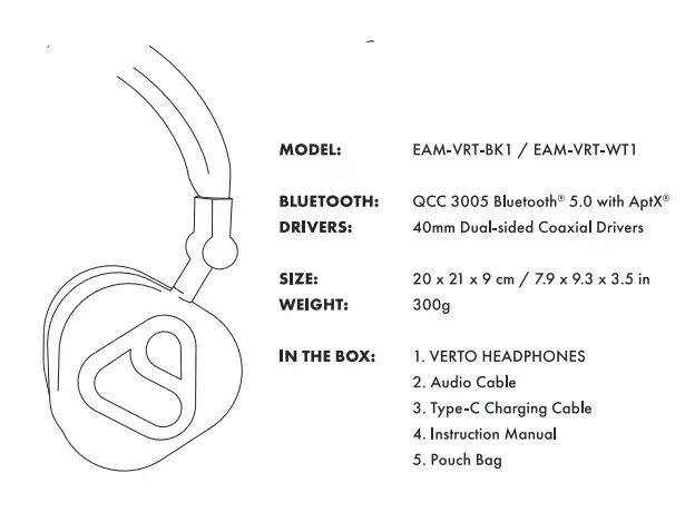 Eamus EAM-VRT-BK1 VERTO HEADPHONES FIG 1