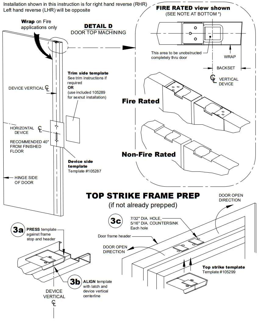 DETEX 105280 Concealed Vertical Rod Exit Device - FIRE RATED