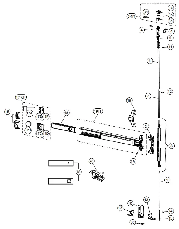 DETEX 105280 Concealed Vertical Rod Exit Device - parts