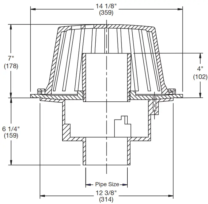 WATTS RD 100 W Overflow Roof Drain with 4 Internal Water Dam - fig