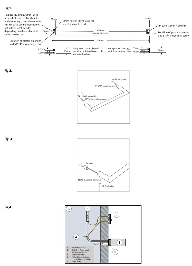 COLDBUSTER HTW 1RHS Single Rail Horizontal Heated Towel Warmer - fig