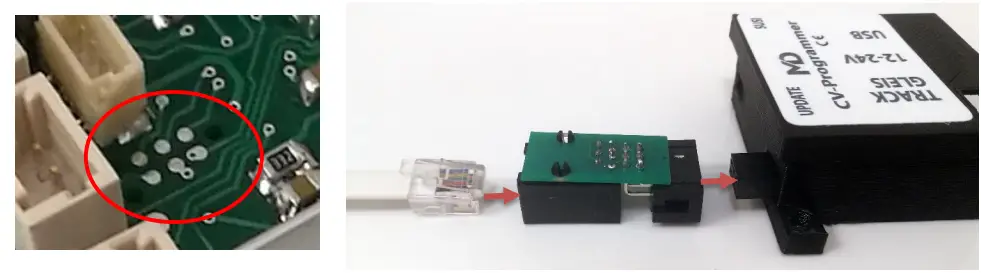 MD CV Programmer DCC Programming and Testing Unit - plugged into the programmer