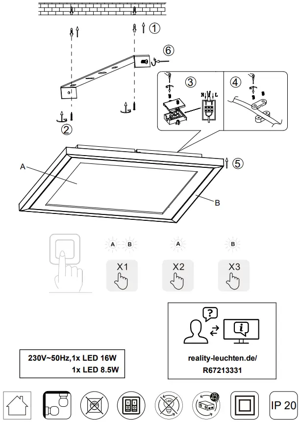 TRIO R67213331 LED Ceiling Lamp Carus 1x16W 8,5W-FIG2