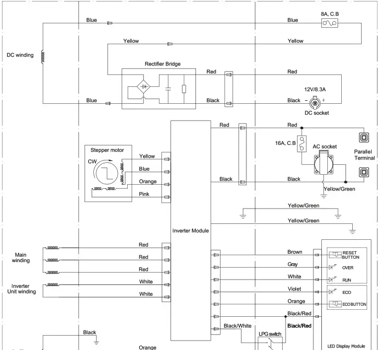 CHAMPION 92001i DF UK 1900W Dual Fuel Inverter Generator 240V - Wiring Diagram 1