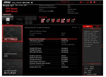 msi TPM 2.0 Trusted Platform Module 6