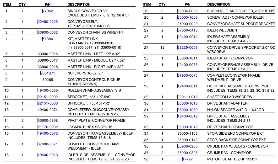 Middleby Marshall PS540-Series Ovens PS540E - CONVEYOR Table