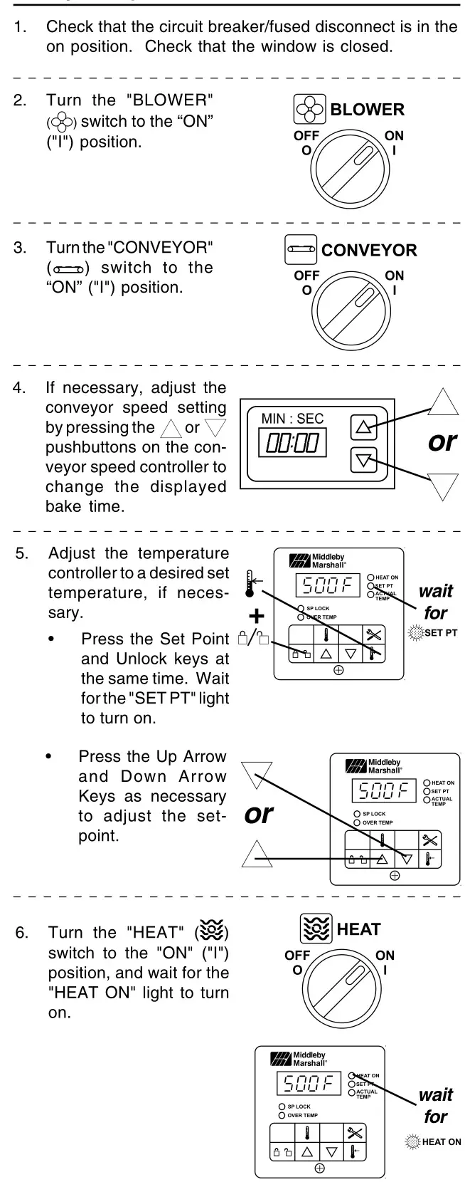Middleby Marshall PS540-Series Ovens PS540E - Daily Startup Procedure 1