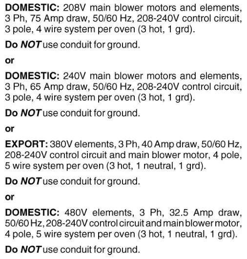 Middleby Marshall PS540-Series Ovens PS540E - ELECTRICAL SPECIFICATIONS