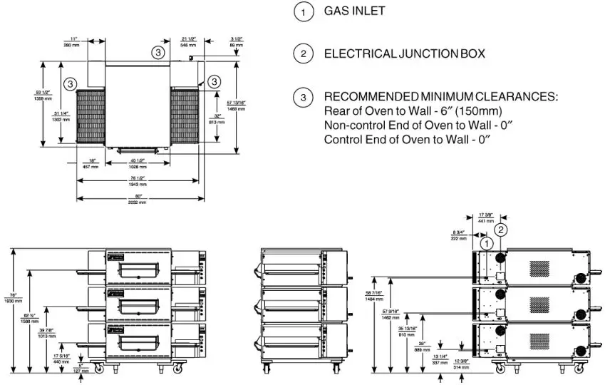 Middleby Marshall PS540-Series Ovens PS540E - MODEL TRIPLE OVEN DIMENSIONS