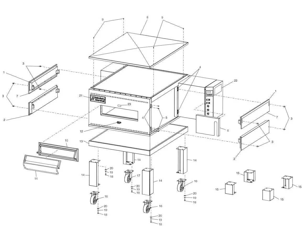 Middleby Marshall PS540-Series Ovens PS540E - OVEN PANELS, WINDOW AND LEGS Parts List